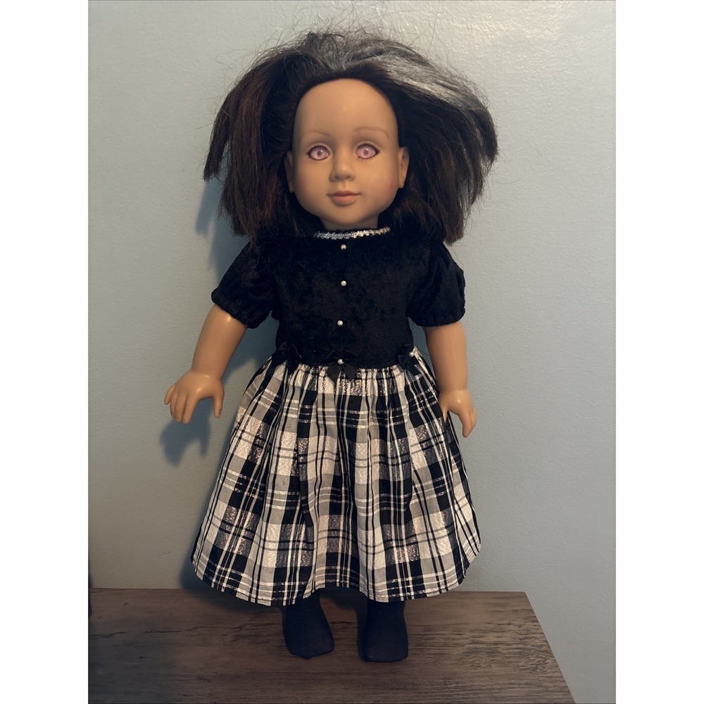 2013 My Twinn Girl Doll Poseable 18"‎ Pink Eyes Short Brunette Hair Dress Tights